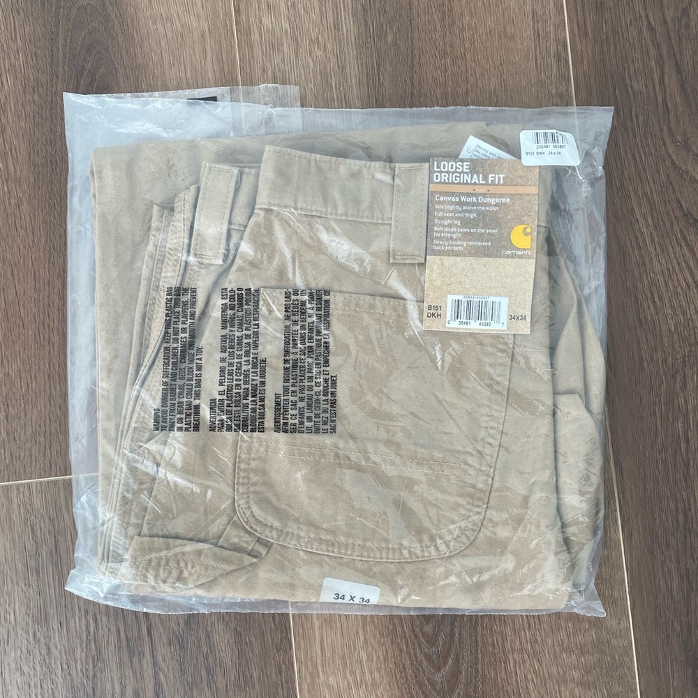Carhartt Loose Original Fit Canvas Work Dunagree Pants NWT NIB Mens 34x34